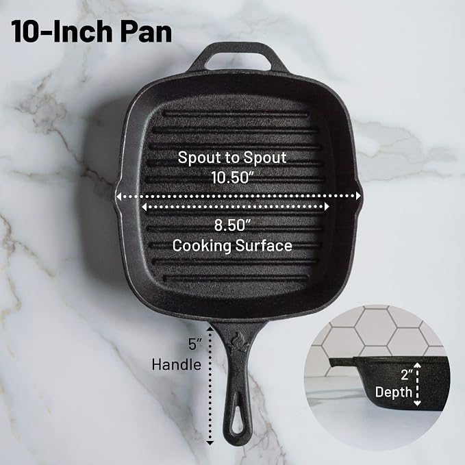 10.5 Inch Square Grill Pan Medium Pre-Seasoned Cast Iron