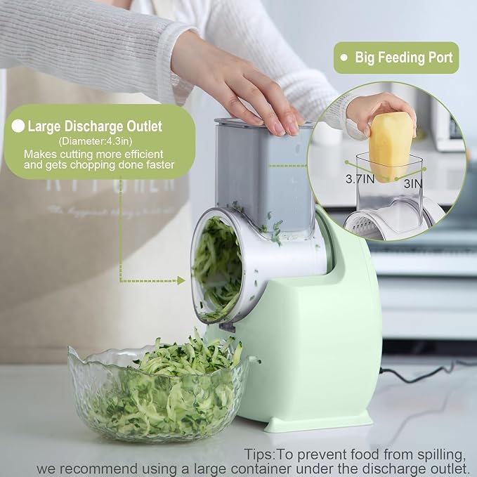 3 In 1 Electric Cheese Grater For Block Cheese | Electric Grater For Home Kitchen,One-Touch Easy Control Salad Shooter Electric Slicer/Shredder For Veggies Cucumber Nuts
