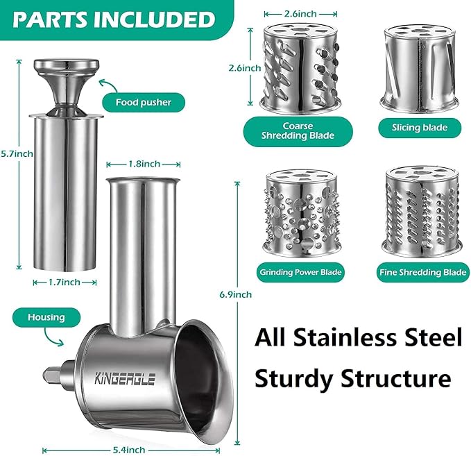KINGEAGLE Stainless Steel Slicer Shredder Attachment For KitchenAid Mixer, Cheese Grater, Food Slicer, Accessories For KitchenAid, 6.9*5.4 Inch