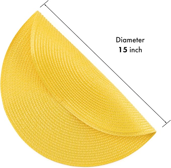 Winknowl Round Braided Placemats Set of 4 Washable Woven Heat Resistant Table Mats for Kitchen Dining Tables 15 inch Round Place Mats (Yellow,4pcs)