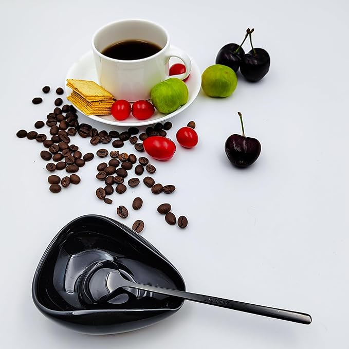 Mini Coffee Spoon Holder, Small Ceramic Spoon Rest for Coffee Stirrers, Teaspoon, Bar Spoon, Coffee Bar Accessories (Ture black+black Spoon)