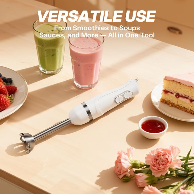 Turelar Immersion Blender Corded 400W, 2 Speed, Emulsifier, Blend | Hand Blender Stick Mixer, Ergonomic Handle, Stainless Steel Blades, Effortless Blending for Soup, Smoothies, Puree, Baby Food