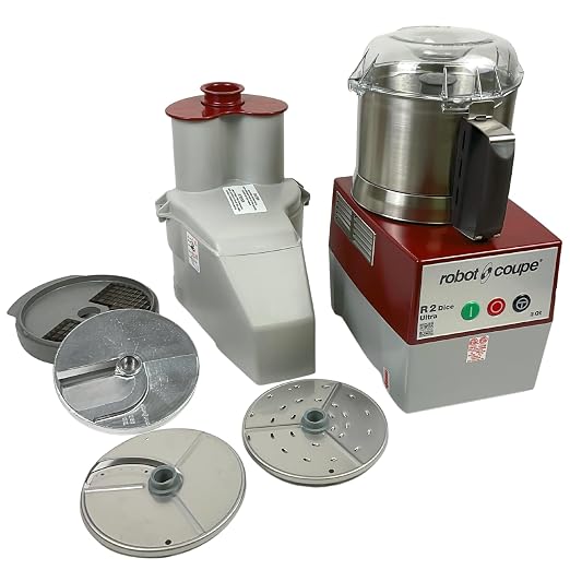 Robot Coupe R2U DICE Combination Food Processor with 3 Quart Bowl, Stainless Steel, Continuous Feed & 4 Discs, 2 hp, 120v,R2 DICE Ultra