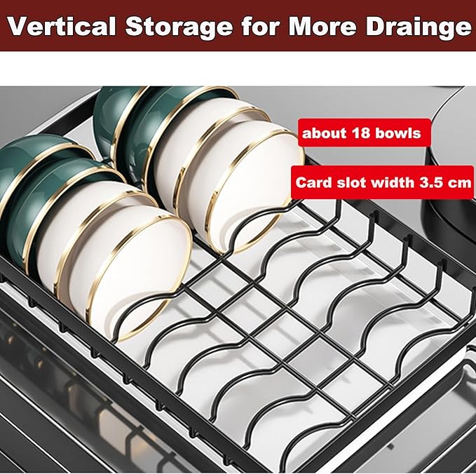 Dish Drying Rack,Dish Racks Drainer,Keep Kitchen Sink Shlef Organized | Over The Sink Dish Drainer Drying Rack 3 Tier with Drain Tray,Chopsticks Rack,Knife Holder