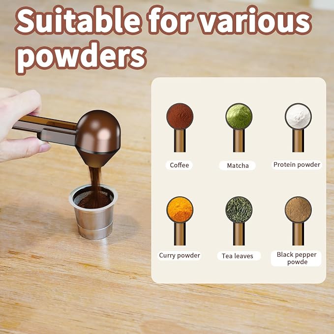 Coffee Scoop with Funnel for Ground Coffee, Protein Powder & Tea, 2 Tbsp | Mess-Free Scoop Funnel for Reusable K-Cup, Countertop Design for Home & Office, Handy Long Handle, Easy to Clean, 1-Pack