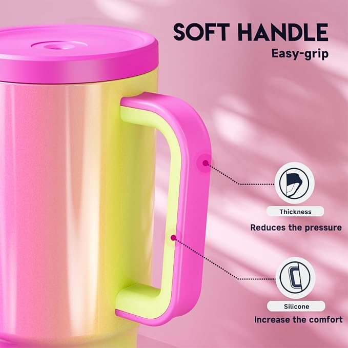 Meoky 30 oz Tumbler with Handle, Tumbler with Lid and Straw, Insulated Stainless Steel Travel Mug, 100% Leak-proof, Cupholder Friendly, Keeps Cold for 24 Hours or Hot for 8 Hours (Carnival)