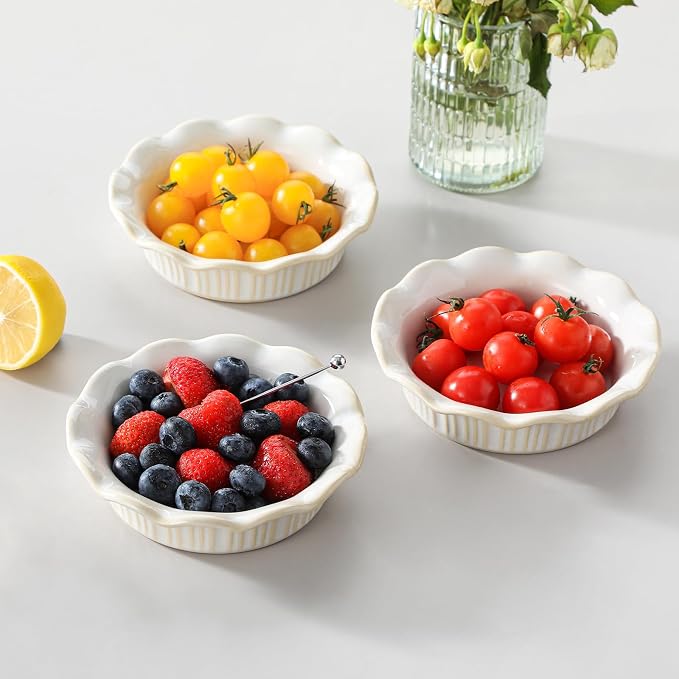 vancasso Mini Pie Pans Set of 6, 5.2 Inch Ceramic Deep Dish Pie Plates with Ruffled Edge for Baking, Microwave & Oven Safe, White