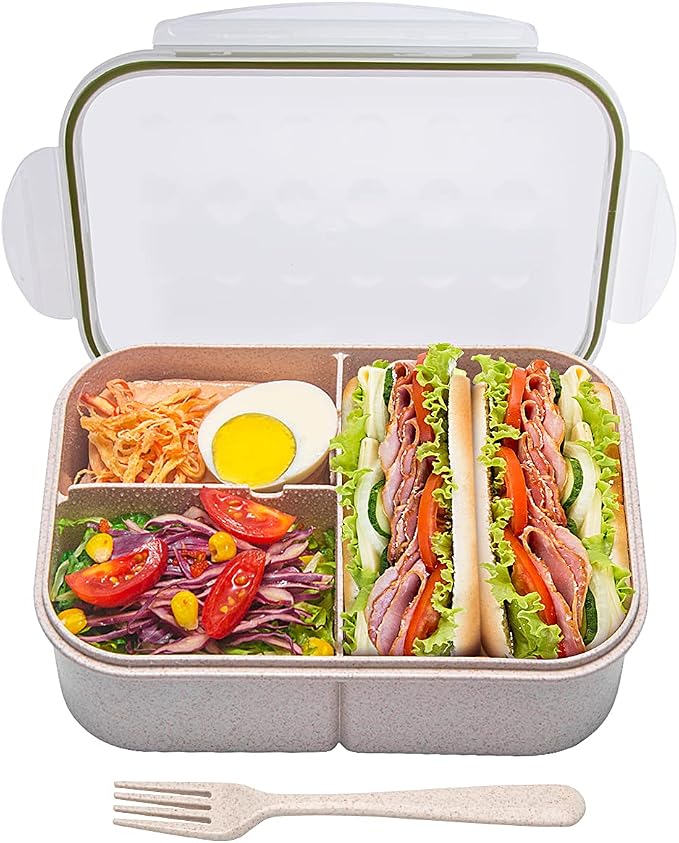 MISS BIG® Bento Lunch Box for Adults & Kids, 1900ml, 3 Compartments, White | 1900ml BPA-free 3-compartment lunch box for adults, kids and dry foods