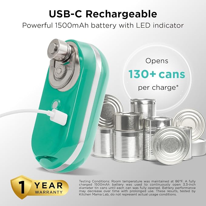 Kitchen Mama Mini Plus Electric Can Opener, Teal | USB-C Charging, Hands-Free Auto Stop, Cordless Smooth Edge, Compact for Travel, Perfect for Seniors with Arthritis