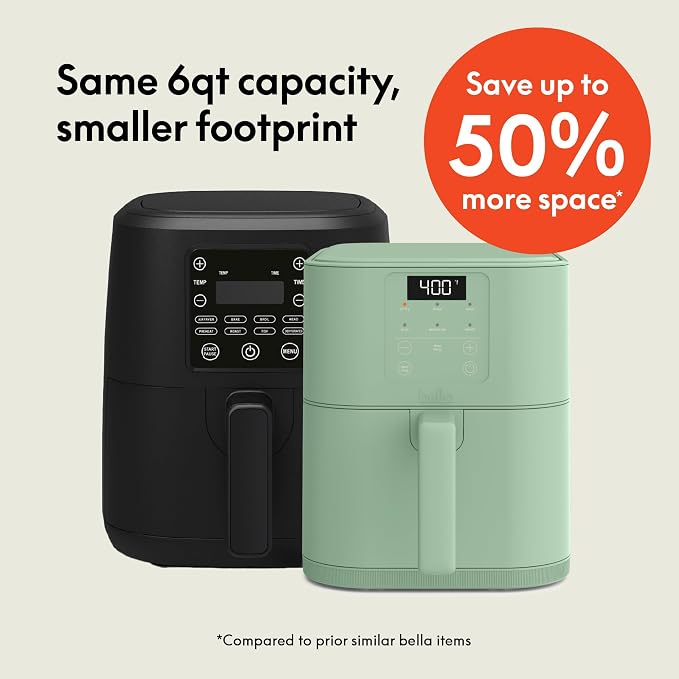 bella Fits-Anywhere™ 6qt Slim Air Fryer with Non-Toxic Ceramic, Seaglass