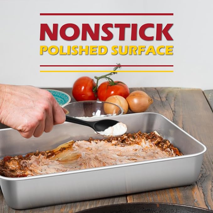 Leonyo Stainless Steel Baking Pans Set of 2, 12⅓ x 9¾ x 2 Inch Cake Pan, Nonstick & Heavy Duty, Deep Rectangular Lasagna Pan Sheet Bakeware for Focaccia, Bread, Brownies, Casseroles Dish