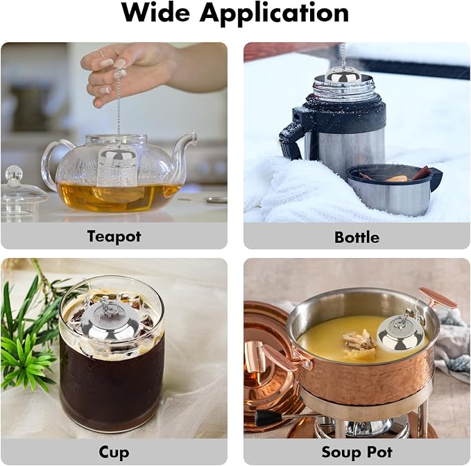 Tea Infuser for Loose Leaf Tea, Extra Fine Mesh Tea Strainers, 304 Stainless Steel & Updated Slim Threaded Lid, Loose Leaf Tea Steeper for Brew Tea, Spices, Rooibos, 2 Pcs, Sliver