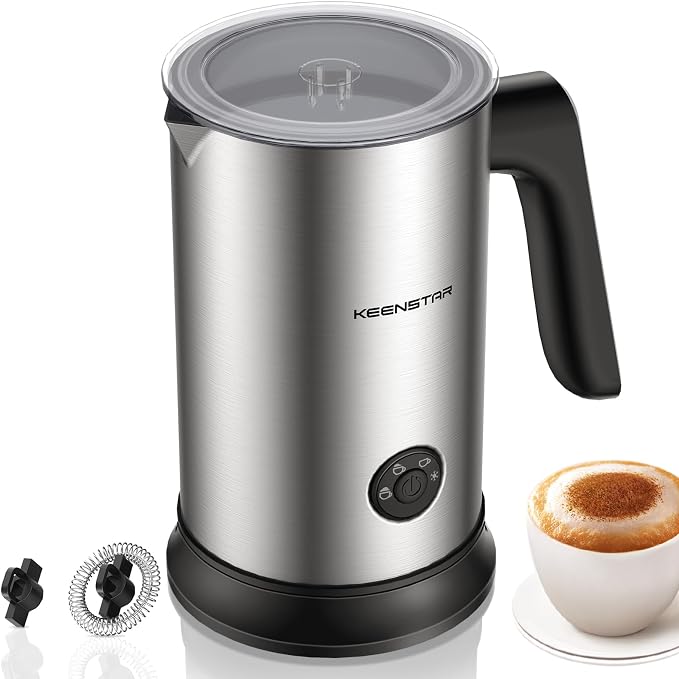 Milk Frother and Steamer, 4-in-1 Electric Automatic Milk Frother Hot & Cold | Stainless Steel, Temperature Safety Controls, 500W Fast Frothing, Warm or Cold Foam Maker, Large Capacity for Cappuccino