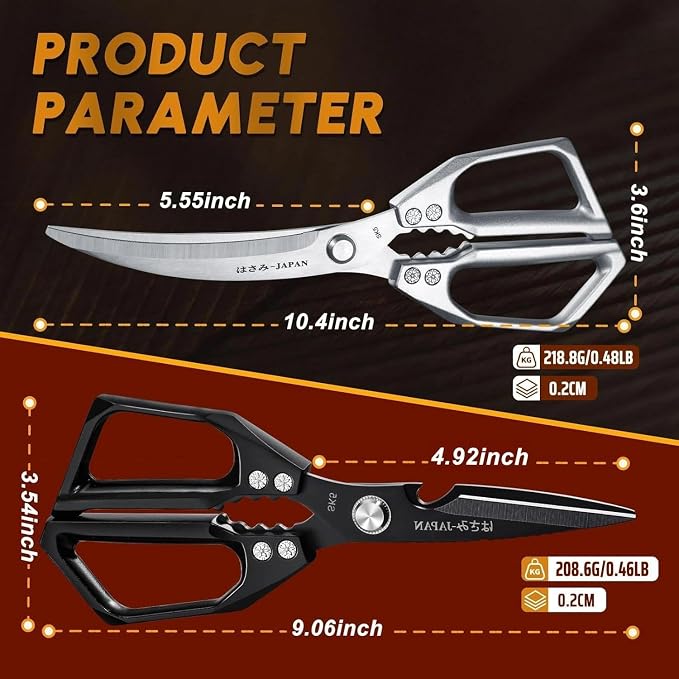 Huusk Kitchen Scissors all Purpose, Heavy Duty Kitchen Shears Set | Stainless Steel Sharp Poultry Meat Scissors for Food, Fish, Chicken Bones, Turkey, Comfortable Handles, Gifts for Women