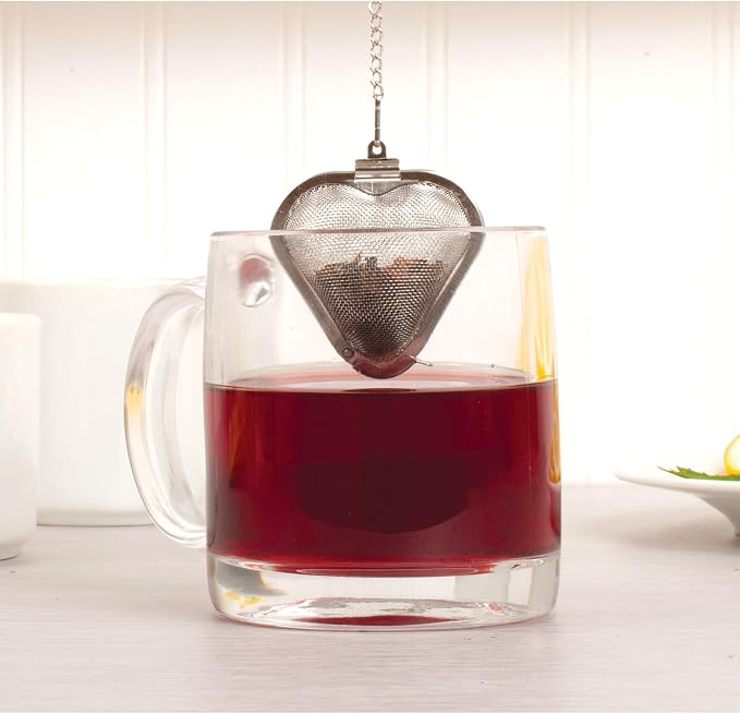 HIC Kitchen Tea Infusers, Heart-Shaped, 18/8 Stainless Steel Mesh, Set of 2, For Loose Leaf Tea and Mulling Spices