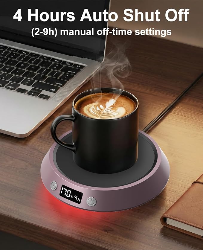 Kepwam Mug Warmer for Desk, Coffee Warmer with 3 Temp Settings & 2-9H Timer | 50W Fast Heating Beverage, LED Digital Display, Works for Coffee Mugs & Candle Jars, Multifunctional Gift fo Home & Office