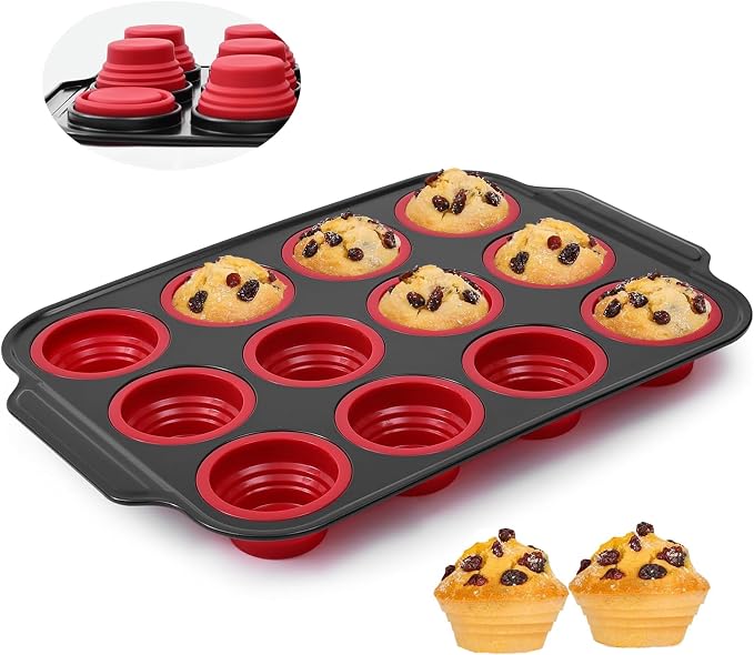 Silicone Muffin Pan, 12-Cup Nonstick Silicone Muffin Pans for Baking, Food-Grade Cupcake Pan for Oven, Microwave, Dishwasher Safe, BPA-Free Silicone Baking Mold for Muffins, Cupcakes, Egg Muffins