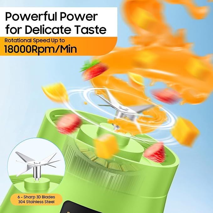 Portable Blender Personal Size Blender Make Smoothies, 12oz Mini Travel Cup | BPA-Free Small Blender with High Blending Speed, 6 Steel Blades, Easy Clean, Freshly Squeezed in Sports/Office/Gym