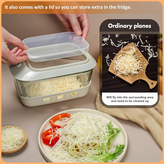 Glass Cheese Grater with Container and Lid, 46OZ Airtight Cheese Grater Bowl, Non-Slip Silicone Base, BPA-Free, Dishwasher & Freezer Safe for Cheese, Butter and Chocolate