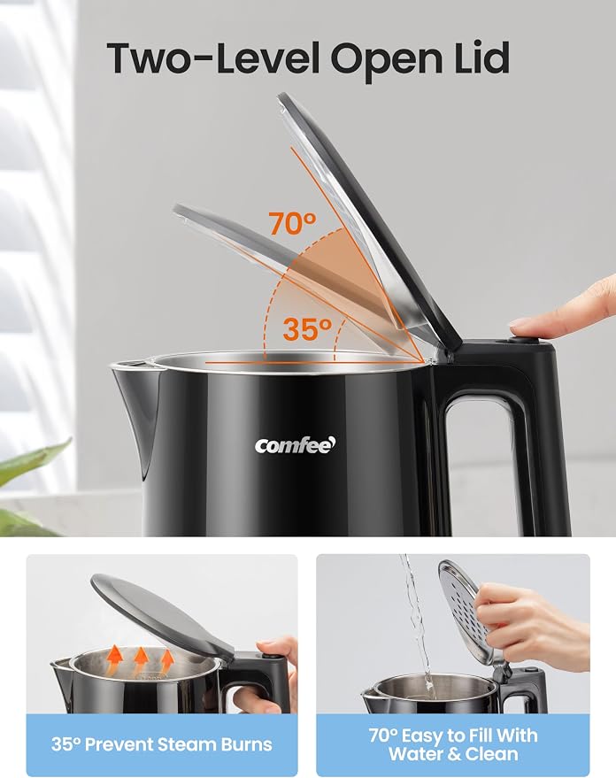 COMFEE' 1.7L Double Wall Stainless Steel Electric Kettle