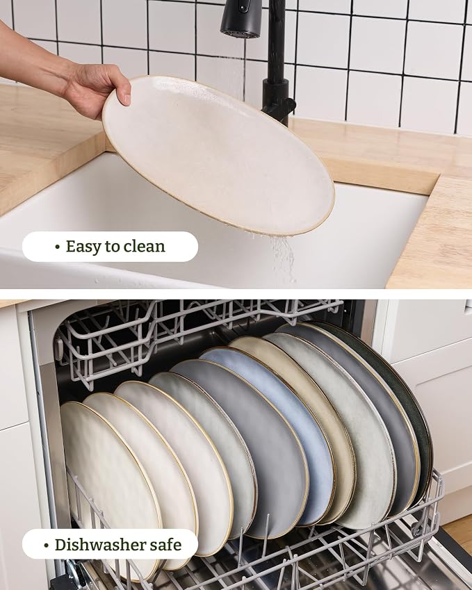 famiware Serving Platters Set of 3 Sizes - Oval, Cappuccino White | 15.59"/14.3"/12.9" Fine Stoneware Serving Trays for Party, Entertaining for Food, Turkey, Cheese, Microwave Dishwasher Safe