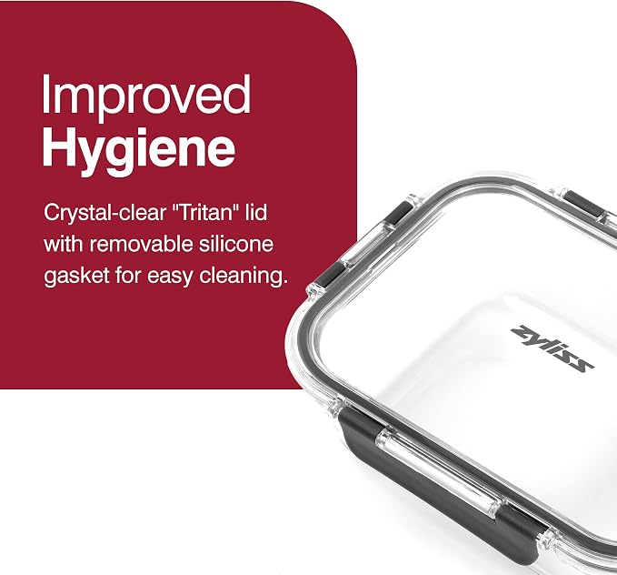 Zyliss E981065 1L Glass Container, Shatterproof Glass, Airtight Food Storage Box with Sealable Lid, Microwave Safe, BPA Free, Freezer Safe, Fridge Storage, Food Container, 21cm x 16cm x 7cm