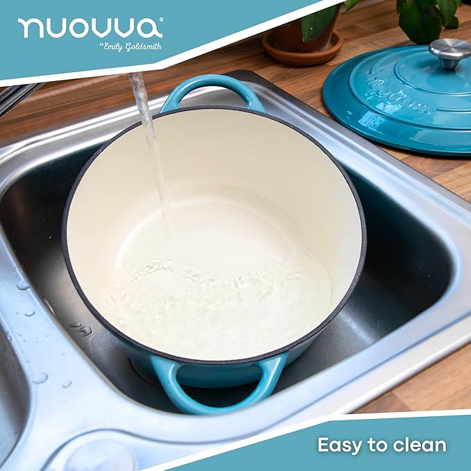 Cast Iron Dutch Oven with Lid - Non-Stick Ovenproof Enamelled Casserole Pot - Sturdy Dutch Oven Cookware - Blue, 7.3- Quart, 30cm- by Nuovva