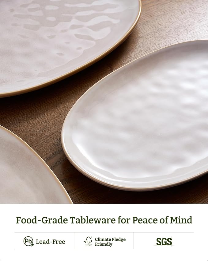famiware Serving Platters Set of 3 Sizes - Oval, Cappuccino White | 15.59"/14.3"/12.9" Fine Stoneware Serving Trays for Party, Entertaining for Food, Turkey, Cheese, Microwave Dishwasher Safe