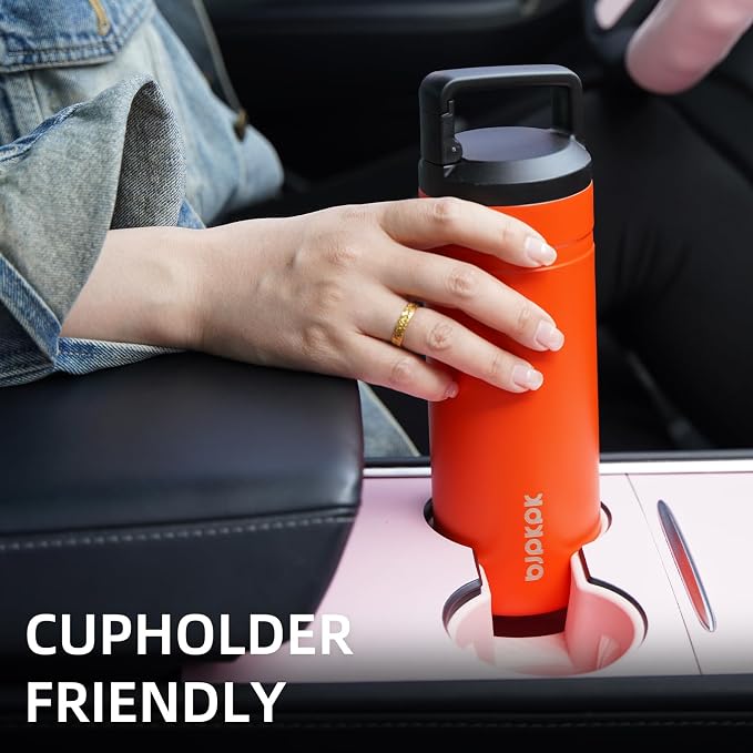 BJPKPK 20 oz Insulated Travel Water Bottle, Coffee Tumbler Stainless Steel | Double Wall Vacuum, Leakproof, Thermal, Keeps Hot/Cold, BPA Free, Dishwasher Safe, Spill Proof, Wide Mouth, 2 Lids, Orange