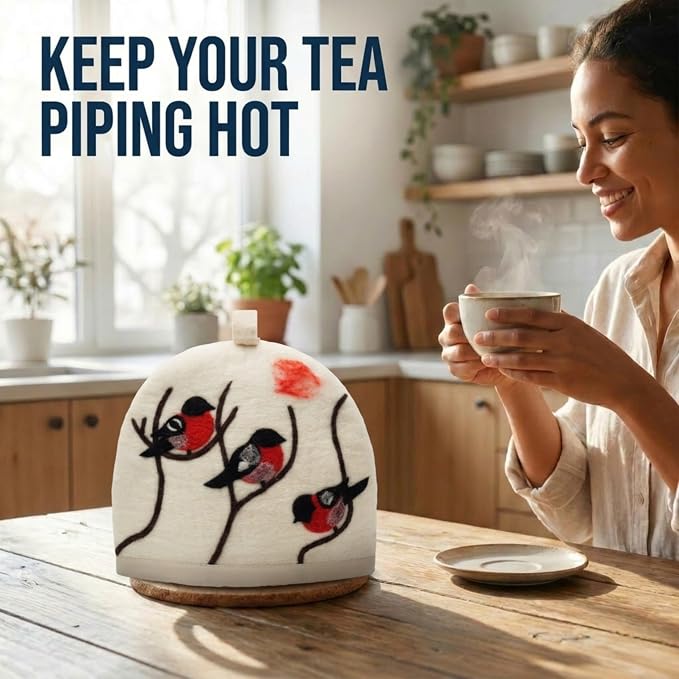 Glaciart One Wool Teapot Cozy Kettle Cover | Dome Shaped Large Tea Cosy, Kettle or French Press | Handmade & Needle Felted from Natural Wool | Warms Up to 2 Hours | Great as Gift