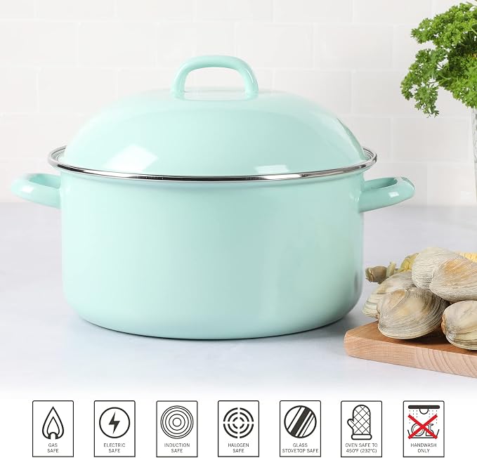 Martha Stewart Thayer 6.4-Quart Enamel On Steel Scratch Resistant Dutch Oven w/Lid - Martha Blue, Induction Safe