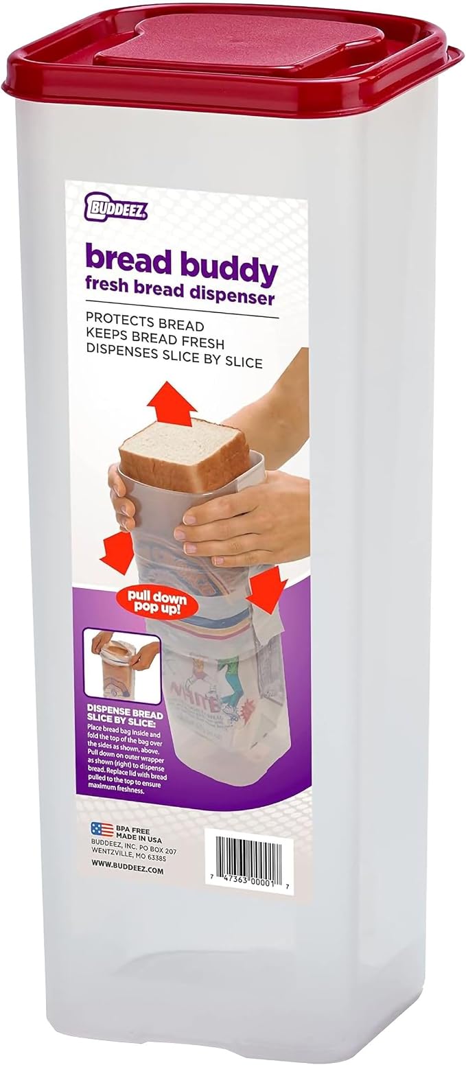 Buddeez Bread Buddy Bread Box, Keeps 1 Sandwich Size Loaf Fresh | Bread storage container for standard 1.5 lb loaves, keeps sandwich bread organized, compact countertop bread keeper