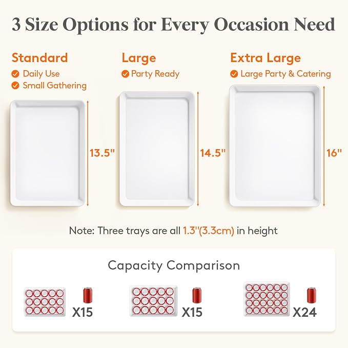 Lifewit 6 Pcs Extra Large Serving Tray for Party, 16" x 12" Reusable Plastic Food Serving Platter for Dessert, Fruit, Cookie, Appetizers & Charcuterie, BPA-Free White Catering Trays for Buffet Display