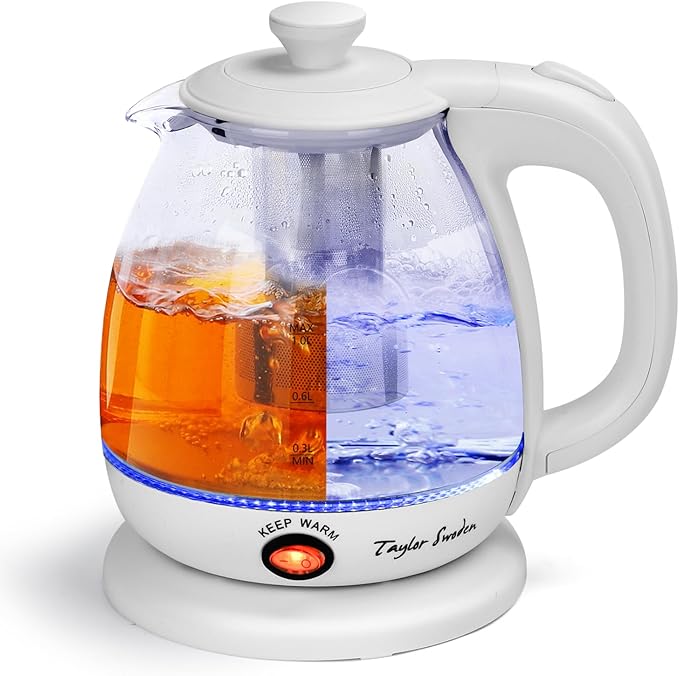 Taylor Swoden Electric Kettle With Tea Infuser, 1L, White | Keep Warm, LED Light Hot Water Boiler & Heater For Coffee & Tea, Auto Shut-Off & Boil Dry Protection, Bpa Free