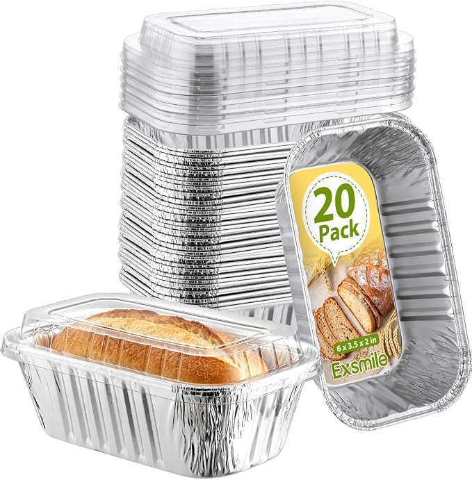 20 Pack 1 Lb Aluminum Loaf Pans with Lids - 6x3.5x2 Mini Loaf Pan, Small Disposable Tin Foil Baking Pans for Baked Bread, Cakes, Meat, Loaves