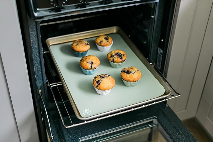 Reusable Silicone Oven Baking Mats Gift Set Bundle, 2 Half-Sheet, 2 Quarter-Sheet, Sage Green, Dark Gray