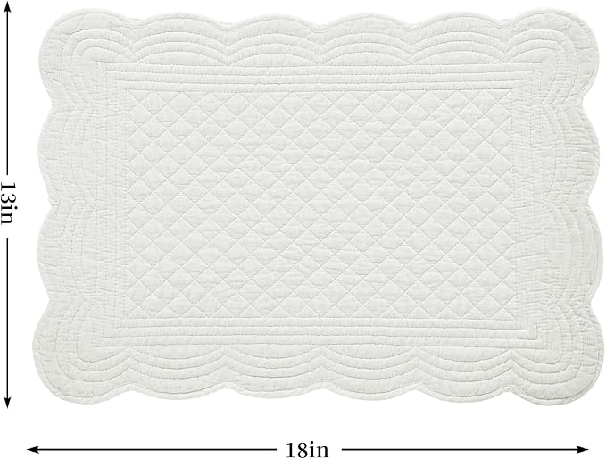 HOMBYS Quilted Placemats Set of 6 Washable-13x18 inches Rectangular Placemats for Kitchen Table-100% Cotton Fabric Rectangular Table Mats, (Cream White)