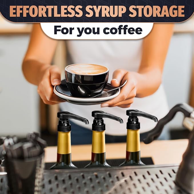 8 Pcs Coffee Syrup Pump for 750ml Bottles, 10ml per Press (Black) | Pumps for Syrup Bottles; Food-Grade Plastic; Adjustable Tube, Lockable Mechanism; for Coffee Bar and Home; Various Liquids
