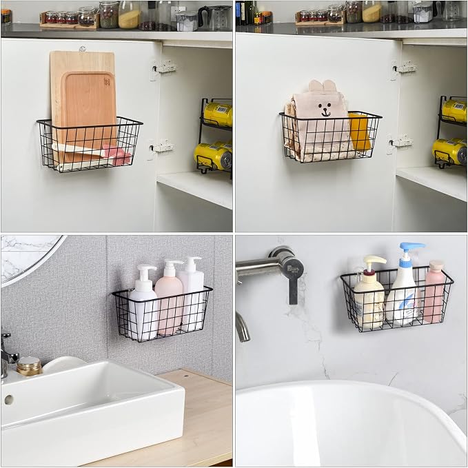 Toplife Adhesive Hanging Wall Baskets,Kitchen Cabinet Door Organizer 2 Pack | No Drilling,Over the Cabinet Cupboard Door,Bathroom, Kitchen Storage,Pantry Organization,Space-Saving