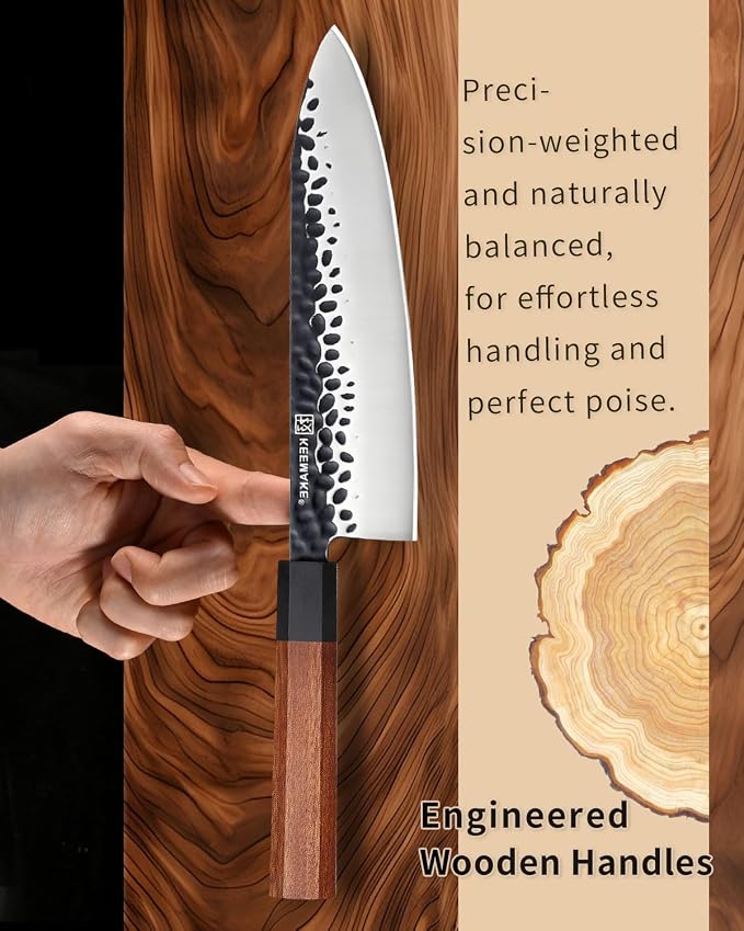 8 Inch Chef Knife, Japanese Hand Forged | High Carbon Steel Kitchen Knives with Ergonomic Rosewood Handle, Ultra Sharp Durable Gyuto Knife for Meat & Veggie Slicing