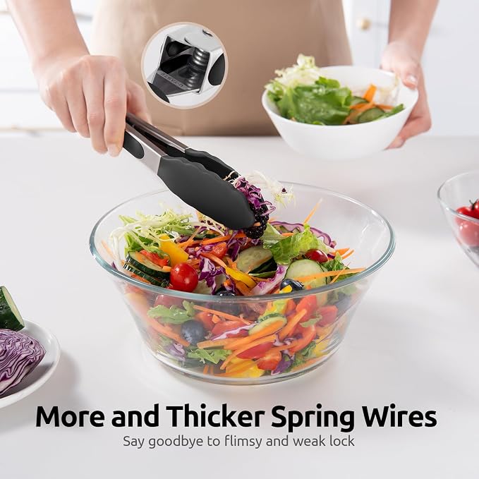 U-Taste Kitchen Tong for Cooking, 600ºF Heat-Resistant Silicone, 7in/Black | Small Mini Silicon Tongs for Serving Food, Short Salad Thong with Non Stick Rubber Tips & 18/8 Stainless Steel Handle