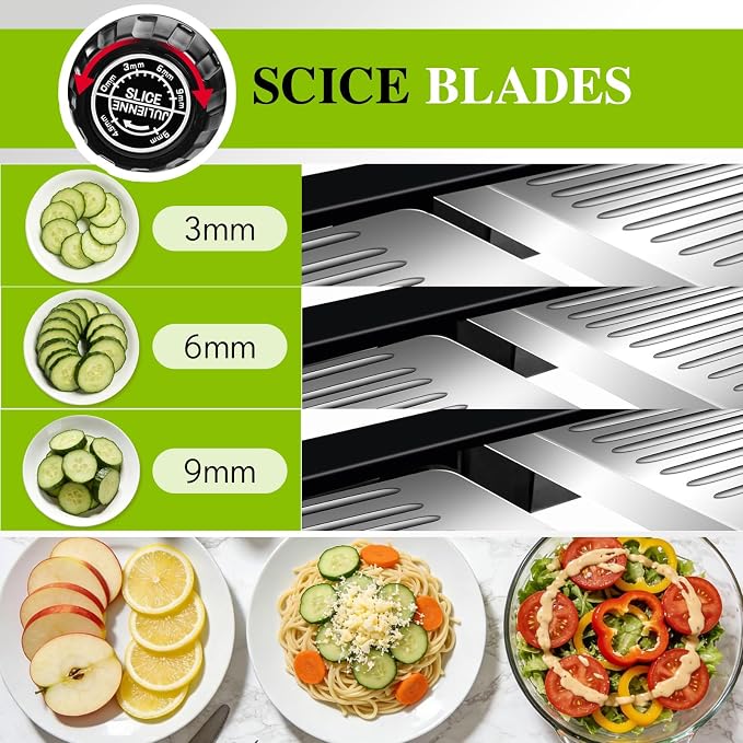 Mandoline Slicer for Kitchen, Adjustable Stainless Steel Food Slicer | Vegetable Chopper Onion Waffle French Fry Cutter Potato Chip Julienne Slicer with Safety Gloves & Cleanning Brush
