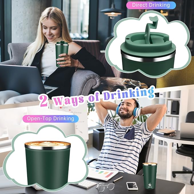 17oz Insulated Travel Coffee Mug with Flip Lid – Leakproof Stainless Steel Insulated Coffee Tumblers, Reuable Coffee Cup for Hot & Cold Drinks, Perfect for Camping & On-the-Go