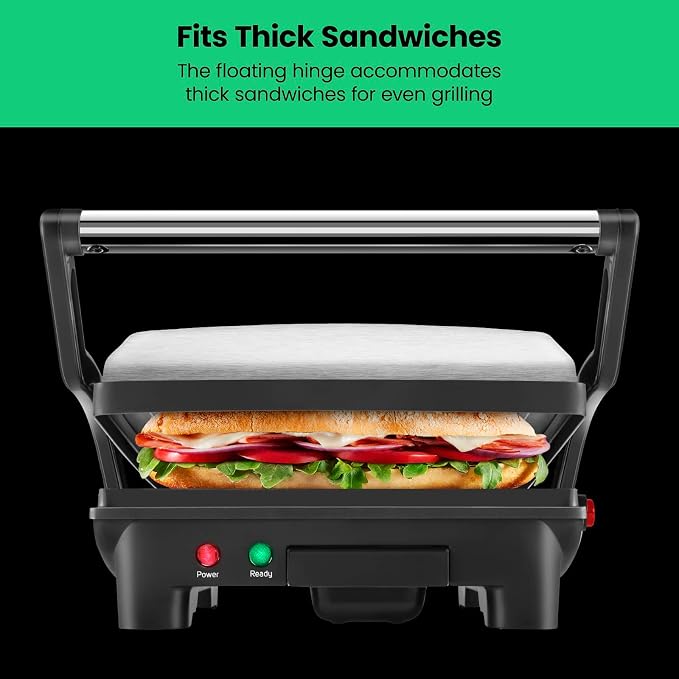 Chefman Panini Press Grill and Gourmet Sandwich Maker NonStick Coated Plates,Opens 180 Degrees to Fit Any Type or Size of Food,Stainless Steel Surface and Removable Drip Tray,4 Slice,Black,(Pack of 2)