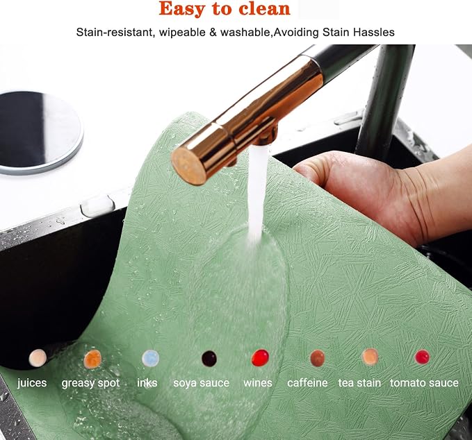 Green Vinyl Placemats Set of 4 Waterproof Wipeable Table Mats | Heat Resistant Easy Clean Place Mats Faux Leather Table Mats Washable PVC Table Placemats for Dining Table