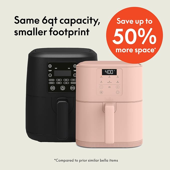 bella Fits-Anywhere™ 6qt Slim Air Fryer with Non-Toxic Coating, Blossom