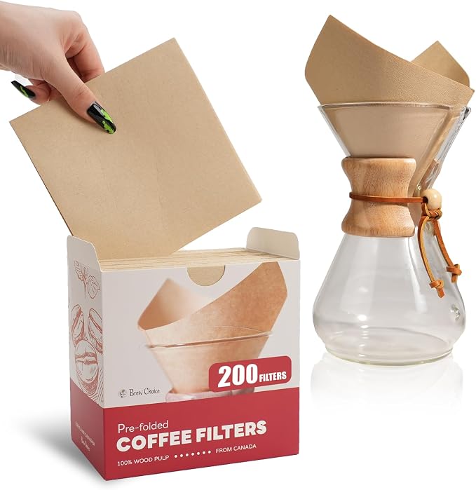 200 ct Coffee Filters, for Pour-Over Coffee Makers, 5-13 Cups | Upgraded Thickness for Purer Coffee, Preventing Tears or Collapse, Hassle-Free Pre-Folded Design, Natural Food-grade Pulp