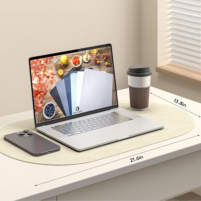 DOLOPL Oval Placemats Set of 6, Beige Faux Leather Table Place Mats | Reversible, Wipeable & Washable, Heat Resistant, Waterproof, 17"x11.8", Modern Neutral Style for Kitchen, Dining Table