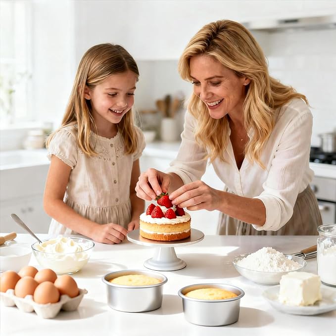Beasea 4 Inch Cake Pan, 2 Pack Aluminum Alloy Mini Round Cake Pans with Removable Bottom, Cheesecake Tin Mold for Baking Oven Bakeware