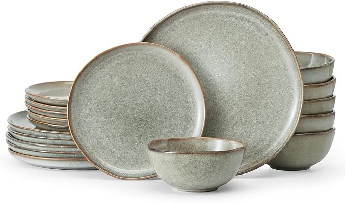 Stoneware Dinnerware Sets for 6, Reactive Glaze Plates and Bowls, Grey | 18-Piece Handcrafted Rustic Porcelain Dishes Set, Highly Scratch Resistant, Dishwasher & Microwave Safe